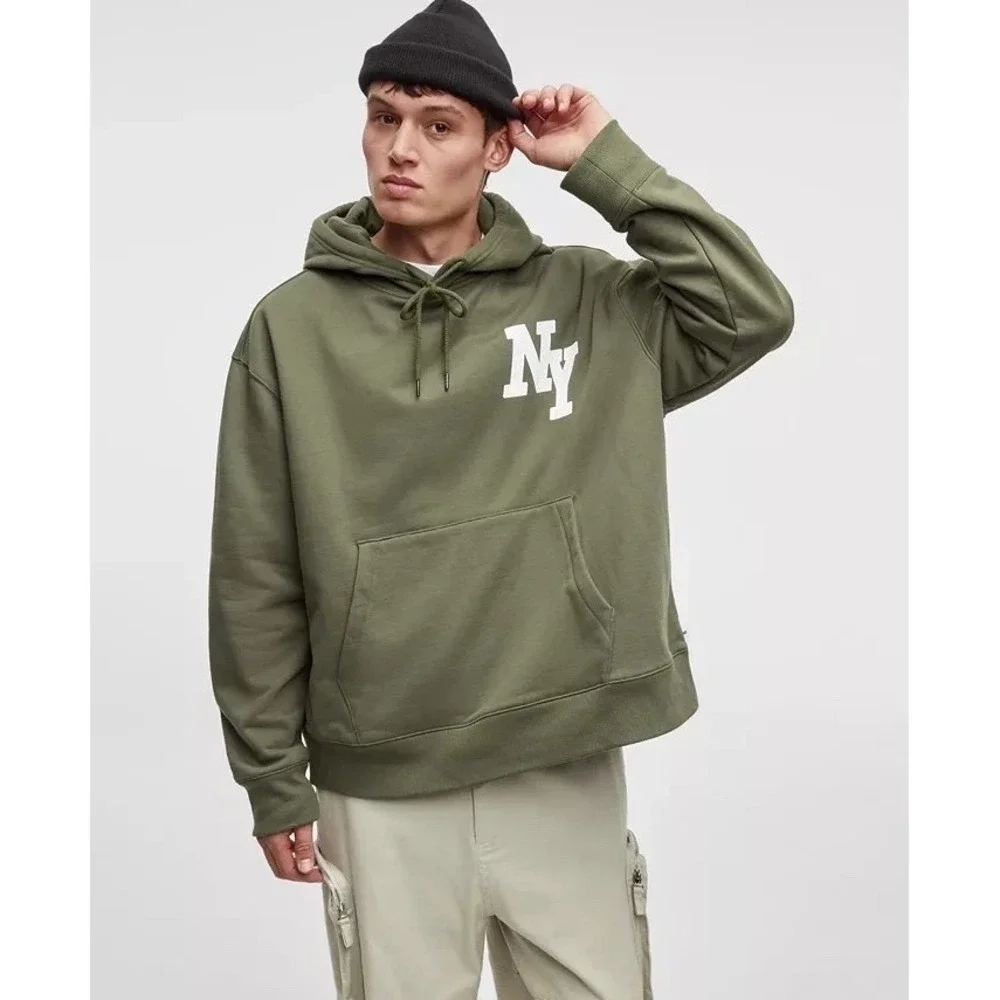 Mode of One Mens Long Sleeve Oversized NY Hoodie in Wild Ivy Size M